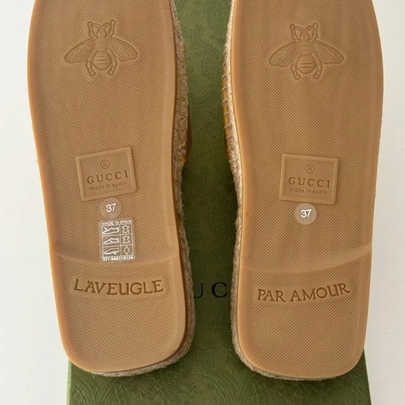 size 37G - Gucci Espadrille Gold GG cutout slide sandal